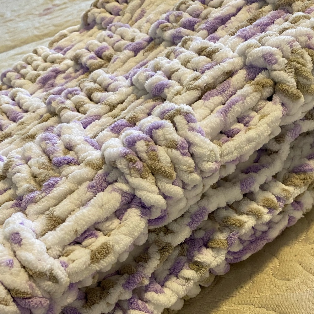 White, Lavender, and tan Handmade super soft baby blanket